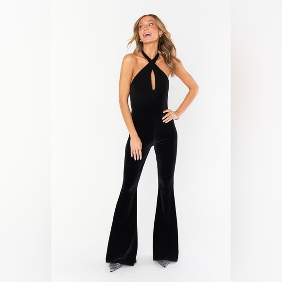 SHOW ME YOUR MUMU Studio Halter Jumpsuit In Black Velvet - Picture 4 of 9